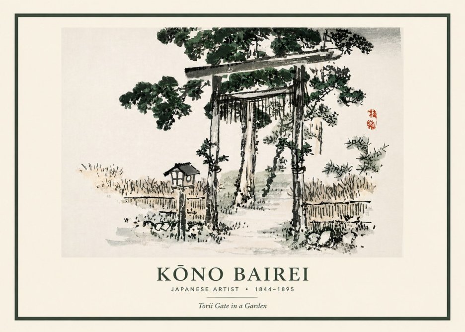 Kōno Bairei Torii Gate in a Garden No3 - Poszter
