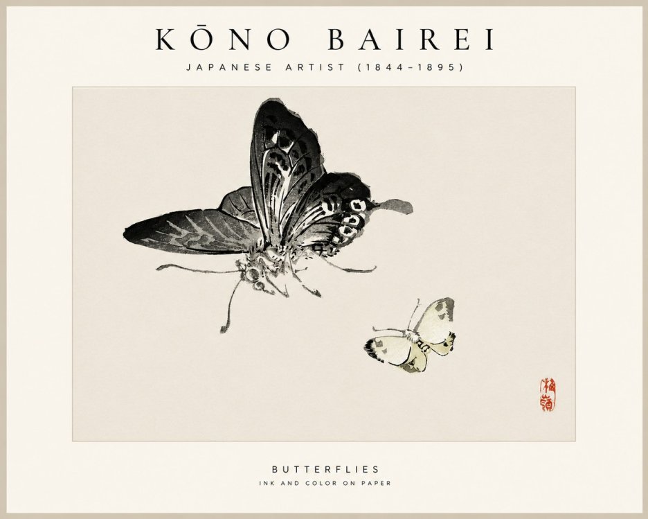 Kōno Bairei Butterflies No1 - Poszter