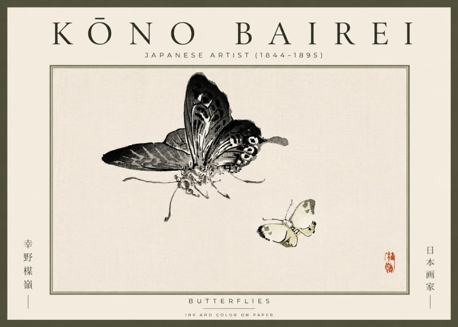 Kōno Bairei Butterflies No5 - Poszter