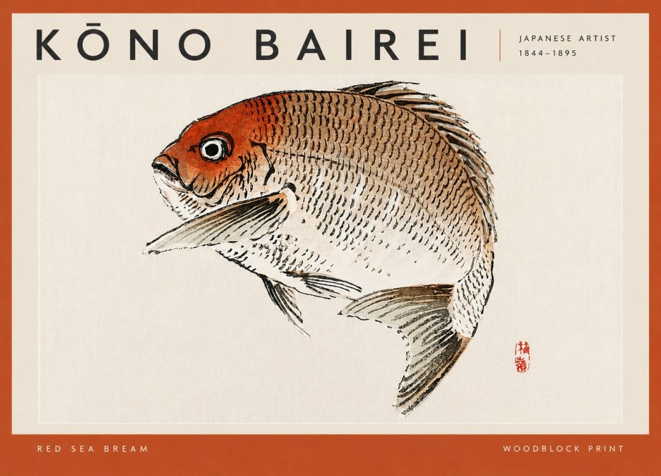 Kōno Bairei Red Sea Bream No4 - Poszter