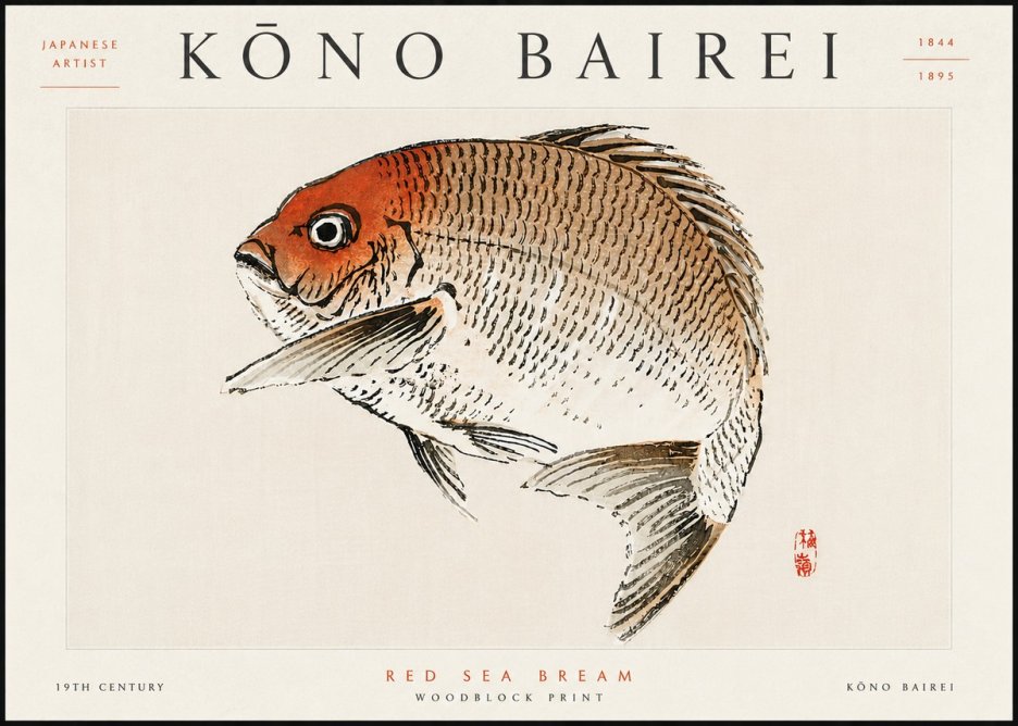 Kōno Bairei Red Sea Bream No6 - Poszter