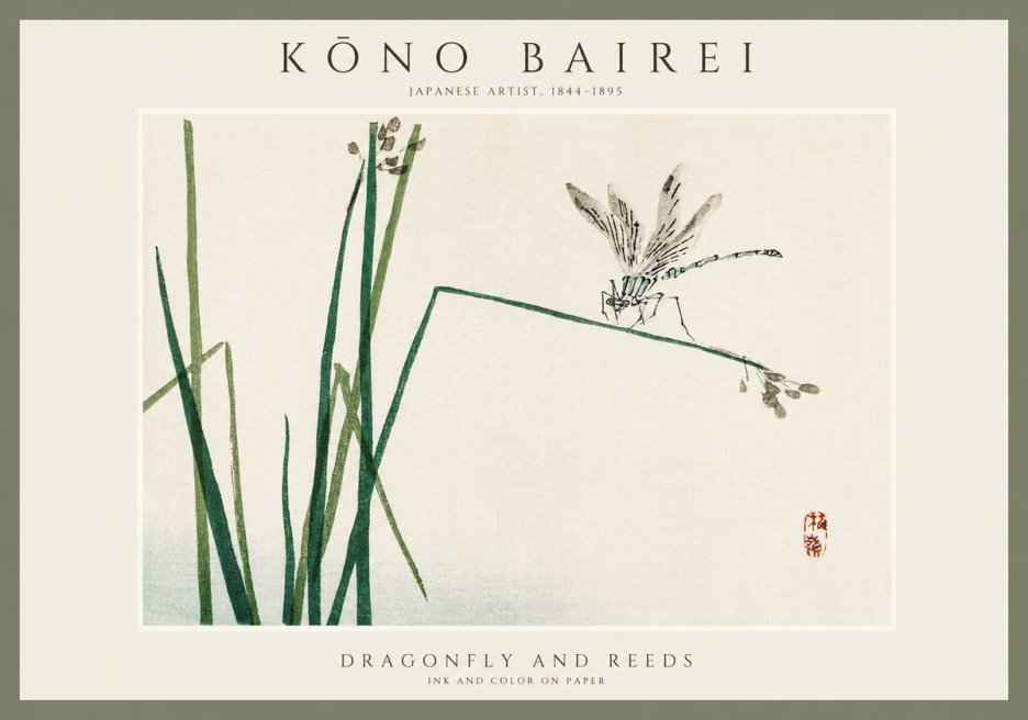 Kōno Bairei Dragonfly and Reeds No1 - Poszter