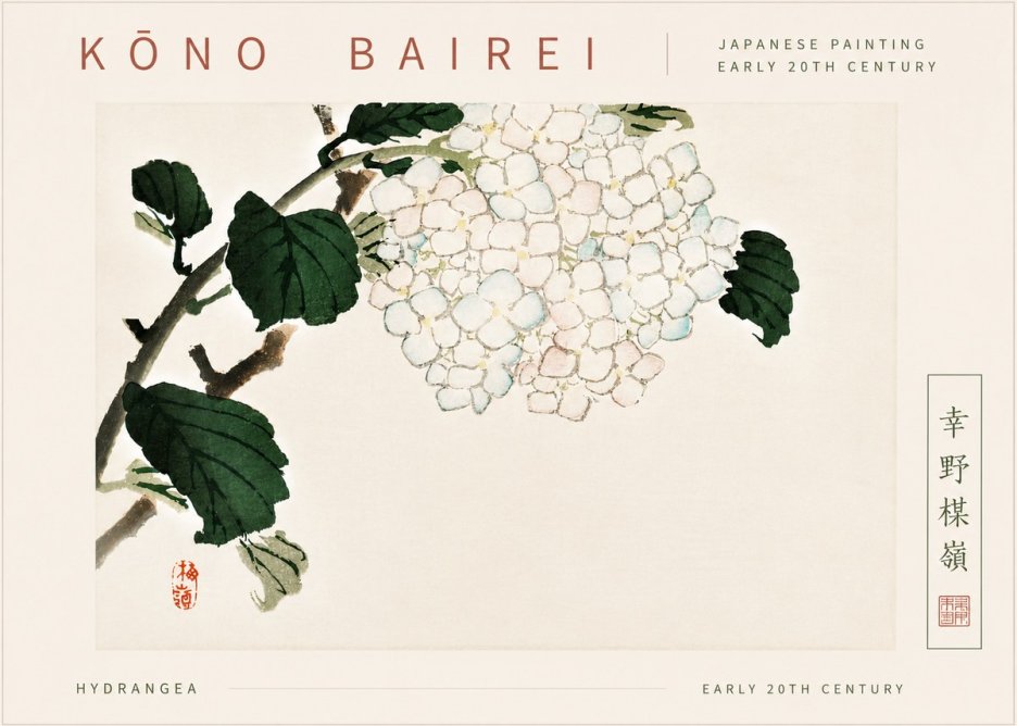 Kōno Bairei Hydrangea No6 - Poszter