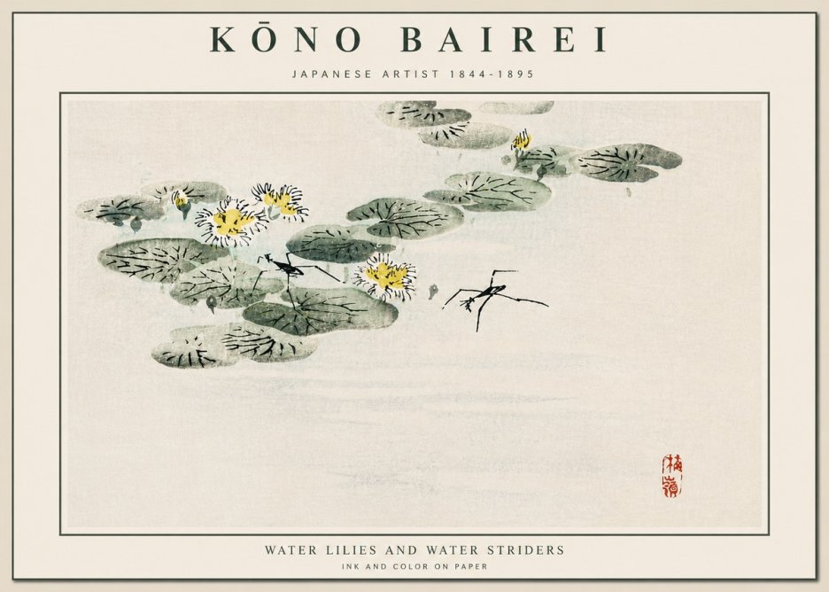 Kōno Bairei Water Lilies and Water Striders No5 - Poszter
