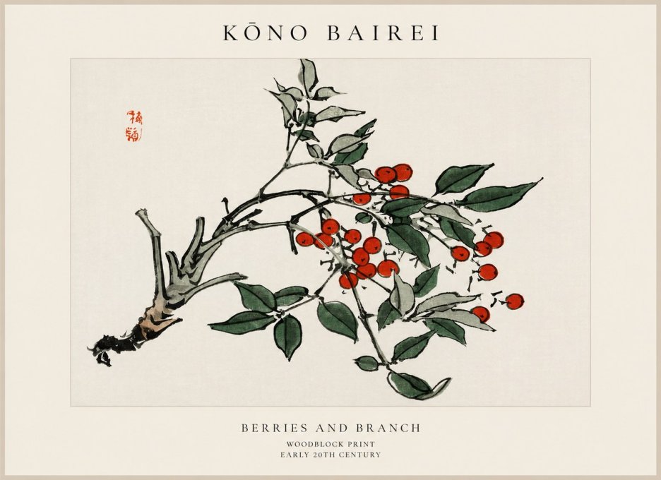 Kōno Bairei Berries and Branch No1 - Poszter