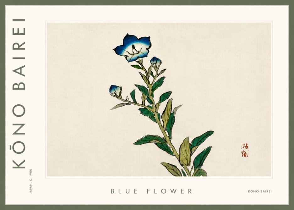 Kōno Bairei Blue Flower No3 - Poszter