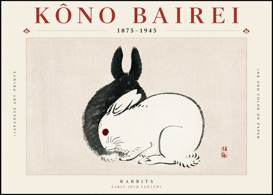 Kōno Bairei Rabbits No2 - Poszter