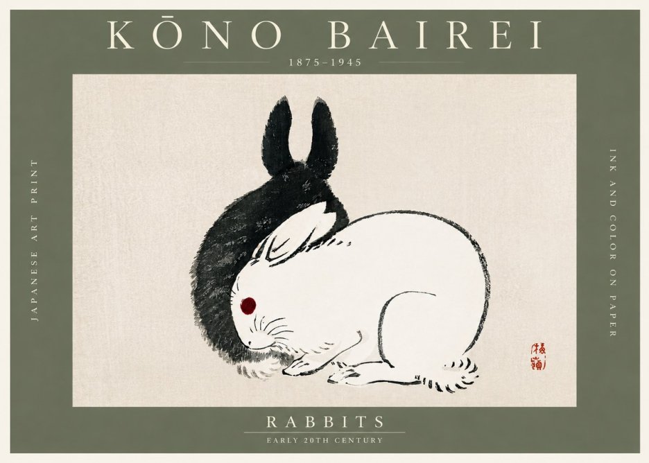 Kōno Bairei Rabbits No3 - Poszter