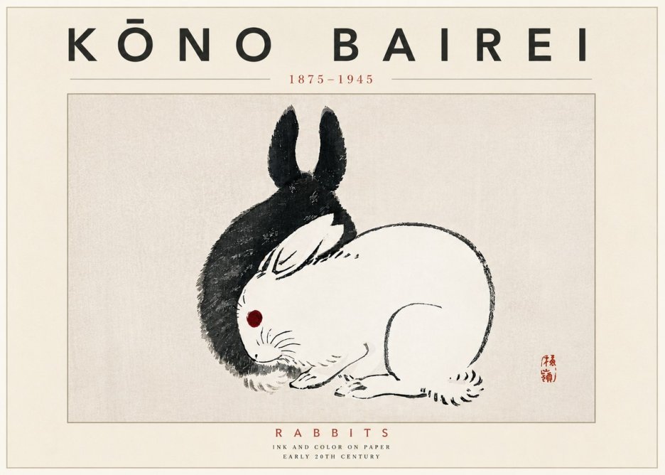 Kōno Bairei Rabbits No6 - Poszter