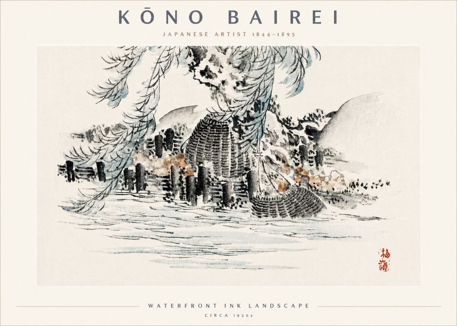 Kōno Bairei Waterfront Ink Landscape No2 - Poszter