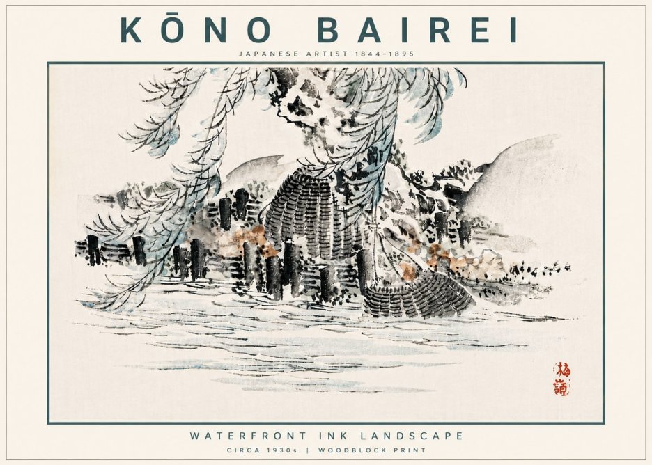 Kōno Bairei Waterfront Ink Landscape No6 - Poszter