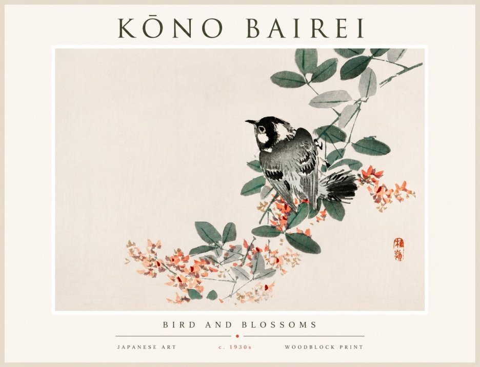 Kōno Bairei Bird and Blossoms No1 - Poszter