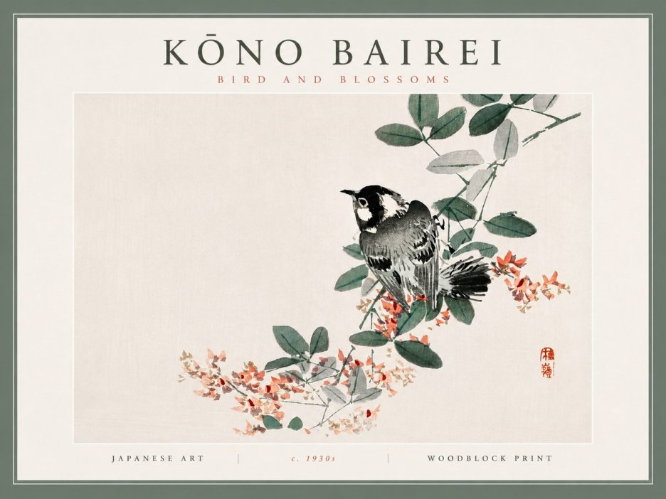 Kōno Bairei Bird and Blossoms No4 - Poszter