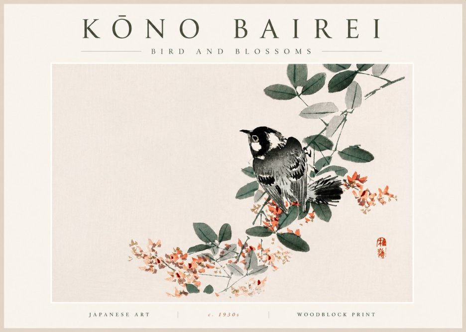 Kōno Bairei Bird and Blossoms No5 - Poszter