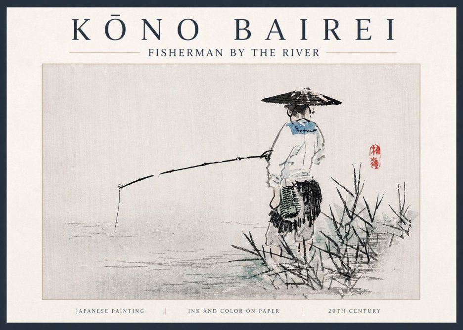 Kōno Bairei Fisherman by the River No3 - Poszter