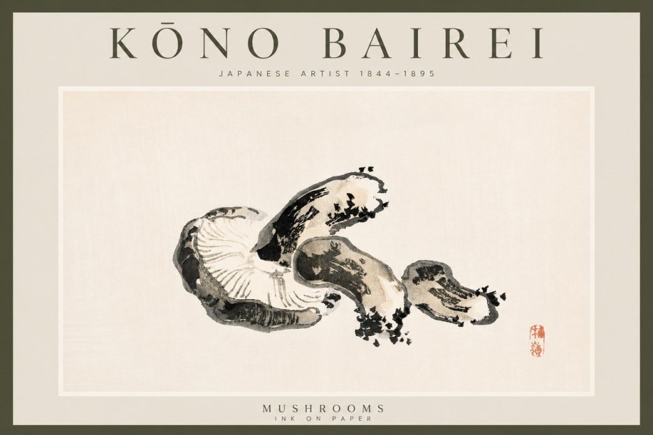 Kōno Bairei Mushrooms No3 - Poszter