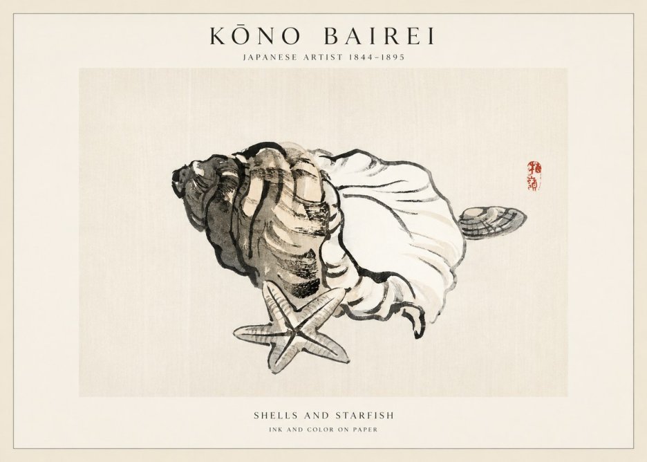 Kōno Bairei Shells and Starfish No1 - Poszter