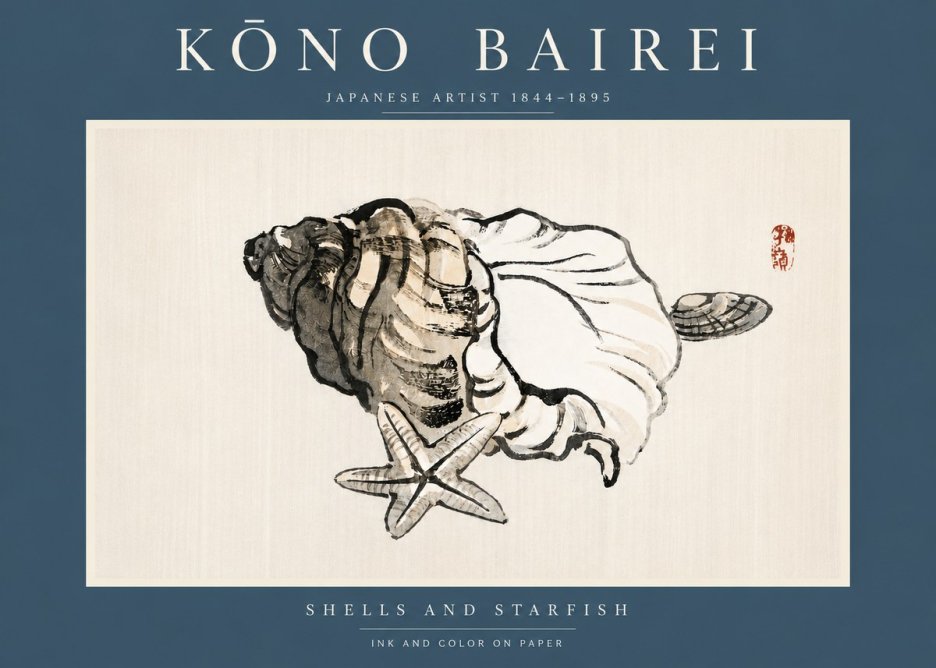 Kōno Bairei Shells and Starfish No4 - Poszter