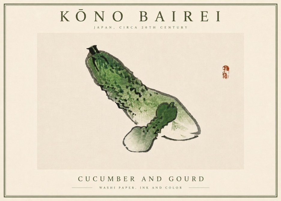 Kōno Bairei Cucumber and Gourd No6 - Poszter
