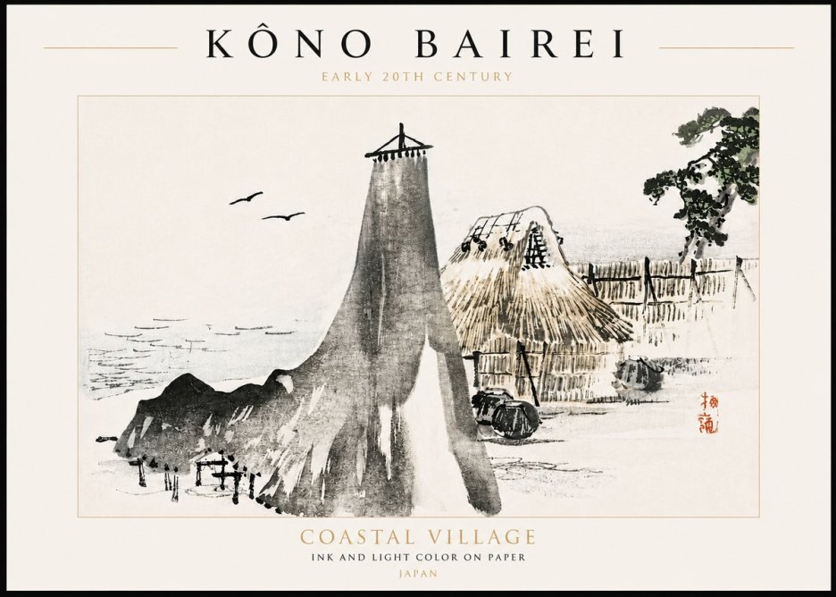 Kōno Bairei Coastal Village No3 - Poszter