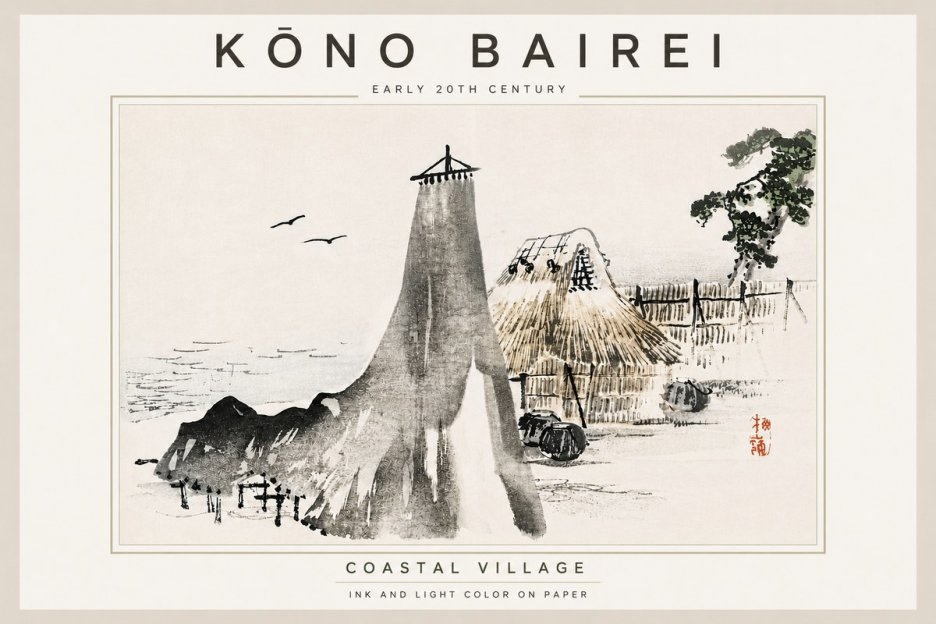 Kōno Bairei Coastal Village No5 - Poszter
