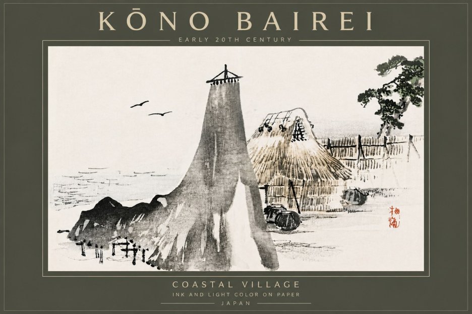 Kōno Bairei Coastal Village No6 - Poszter