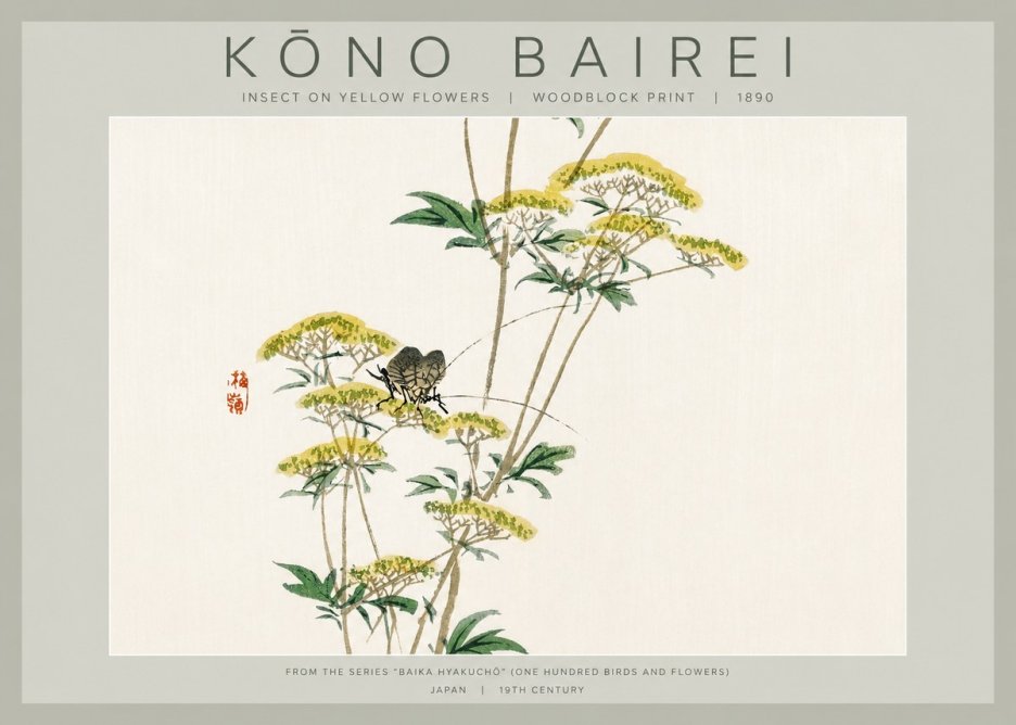 Kōno Bairei Insect on Yellow Flowers No2 - Poszter