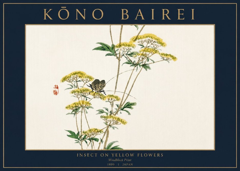 Kōno Bairei Insect on Yellow Flowers No3 - Poszter