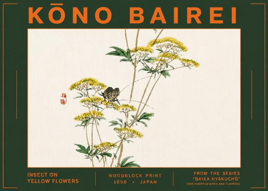 Kōno Bairei Insect on Yellow Flowers No6 - Poszter