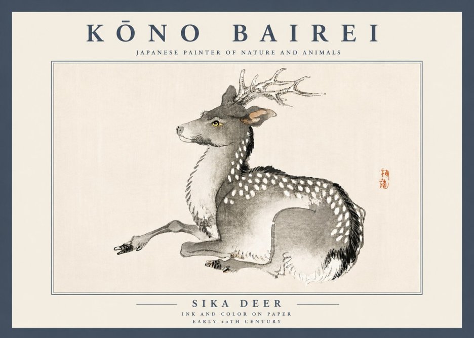 Kōno Bairei Sika Deer No4 - Poszter