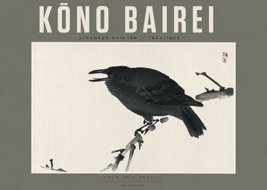 Kōno Bairei Crow on a Branch No2 - Poszter