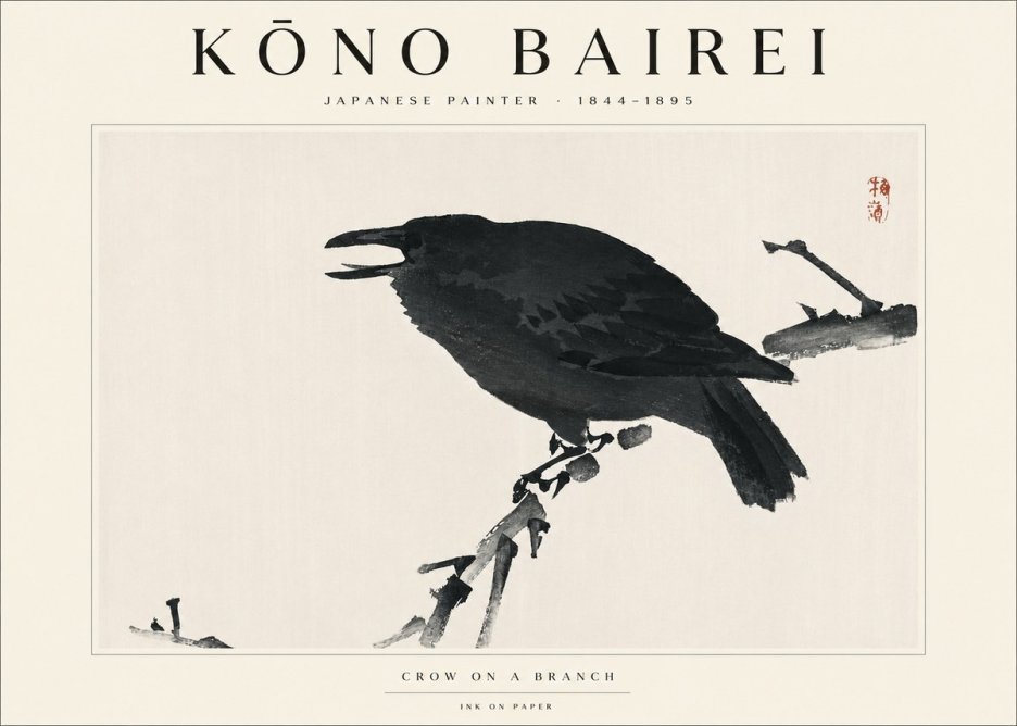 Kōno Bairei Crow on a Branch No3 - Poszter
