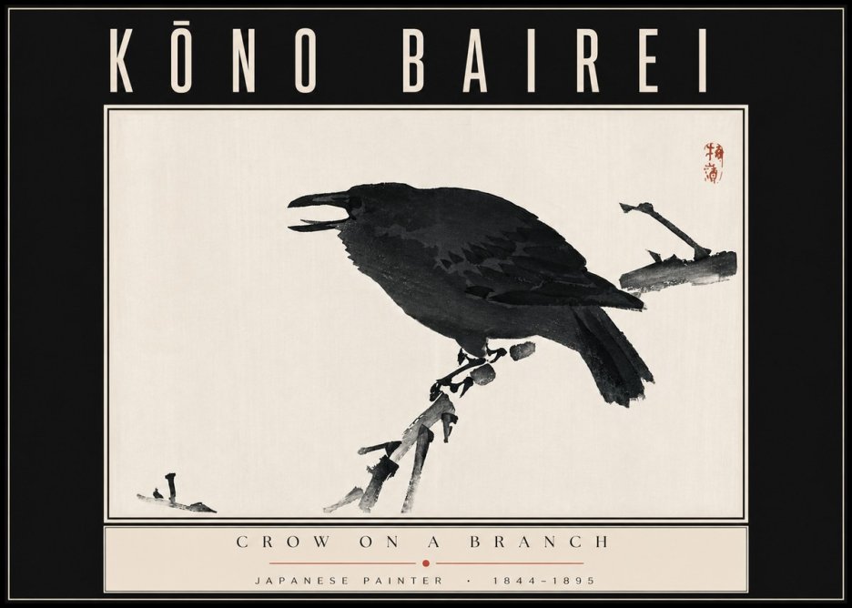 Kōno Bairei Crow on a Branch No4 - Poszter