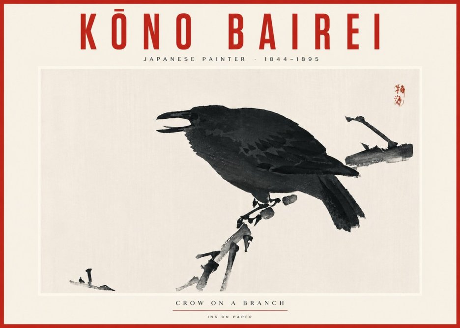 Kōno Bairei Crow on a Branch No5 - Poszter