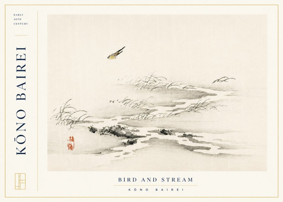 Kōno Bairei Bird and Stream No3 - Poszter