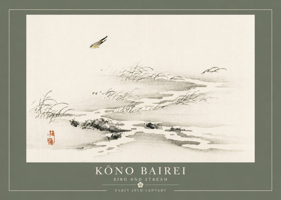 Kōno Bairei Bird and Stream No4 - Poszter