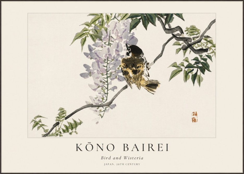 Kōno Bairei Wisteria and Bird No2 - Poszter