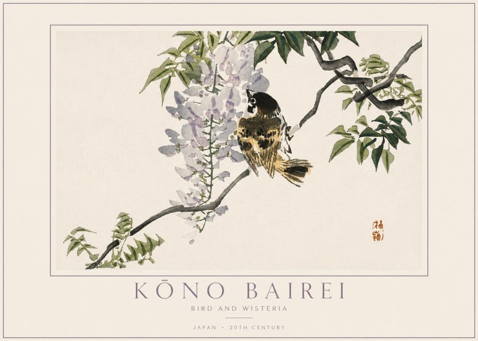 Kōno Bairei Wisteria and Bird No4 - Poszter