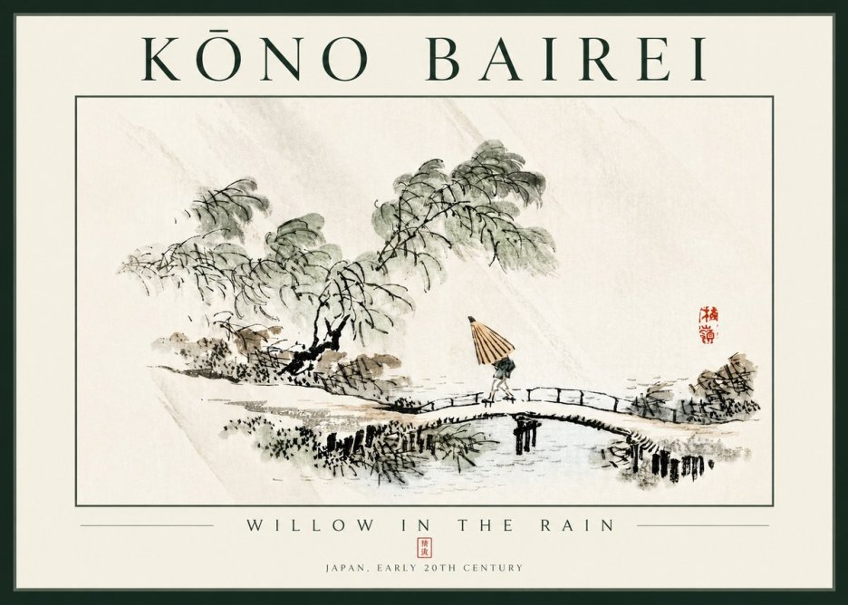 Kōno Bairei Willow in the Rain No4 - Poszter
