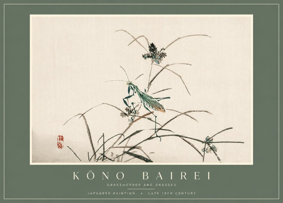 Kōno Bairei Grasshopper and Grasses No2 - Poszter