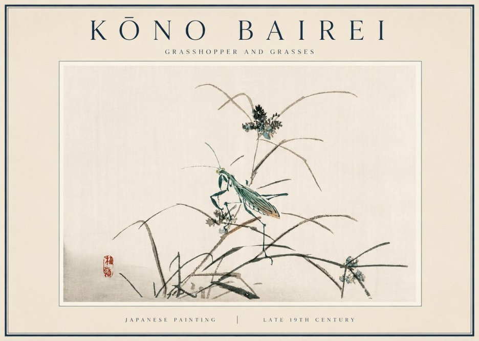 Kōno Bairei Grasshopper and Grasses No3 - Poszter