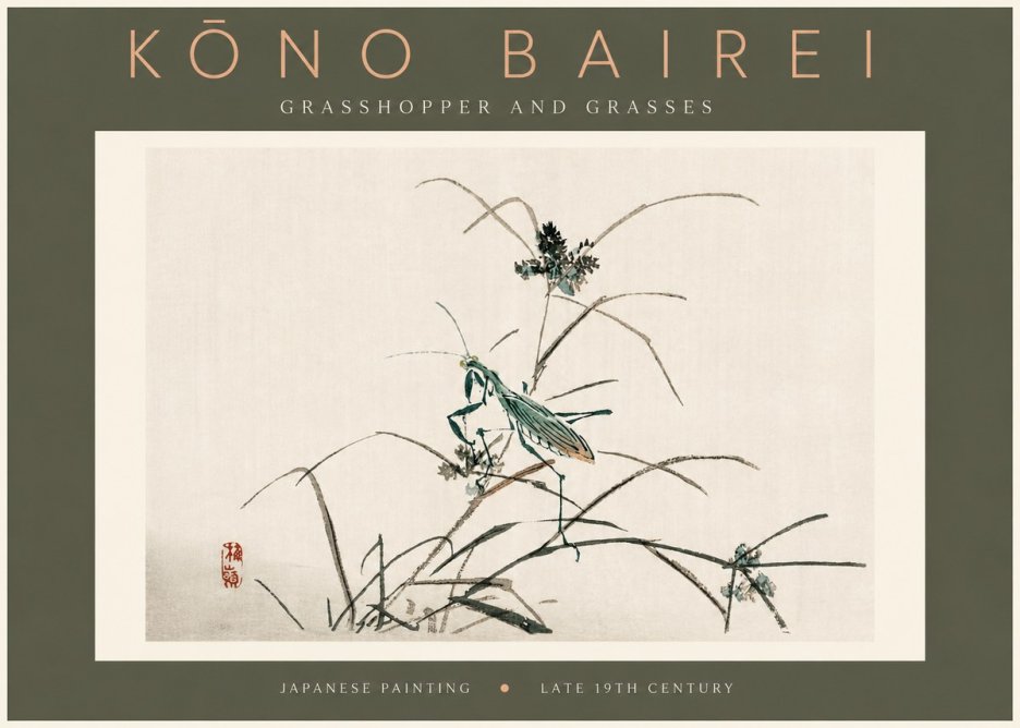 Kōno Bairei Grasshopper and Grasses No4 - Poszter
