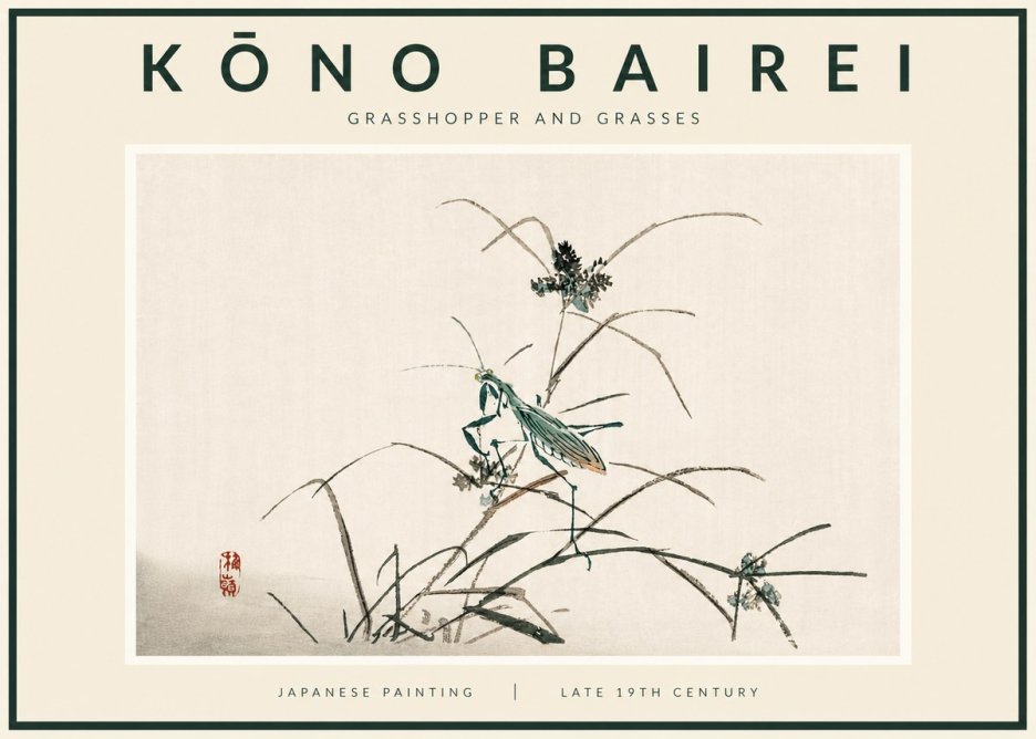 Kōno Bairei Grasshopper and Grasses No5 - Poszter