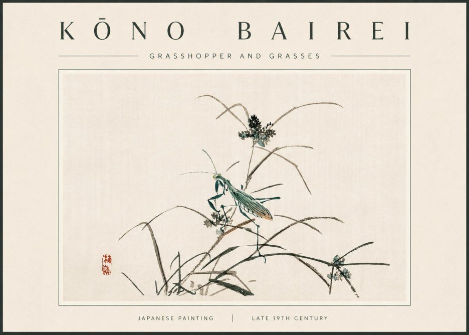 Kōno Bairei Grasshopper and Grasses No6 - Poszter