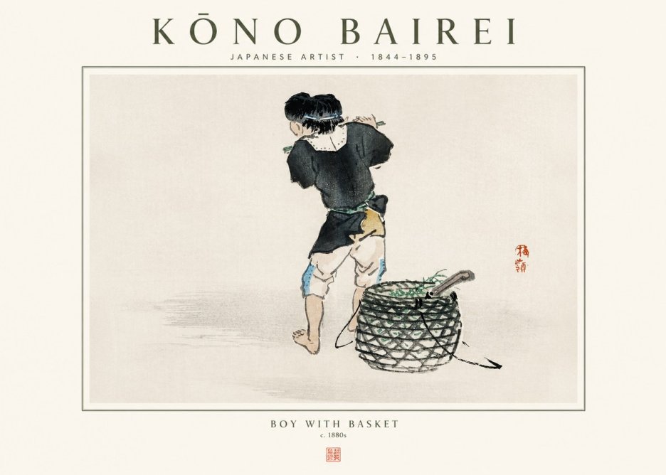 Kōno Bairei Boy with Basket No1 - Poszter