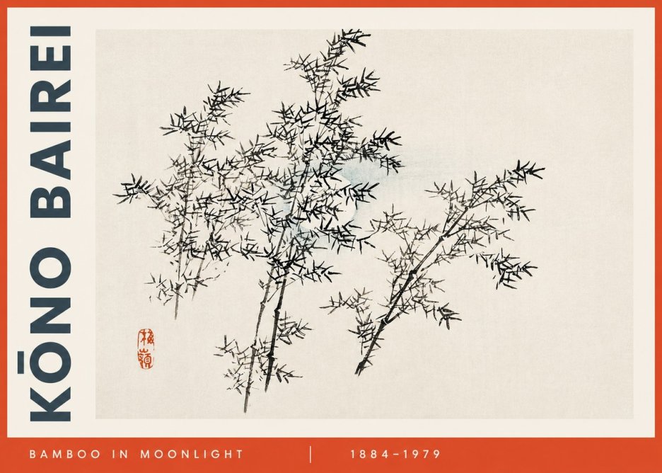 Kōno Bairei Bamboo in Moonlight No3 - Poszter