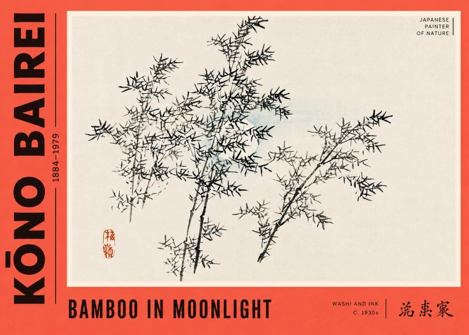 Kōno Bairei Bamboo in Moonlight No4 - Poszter