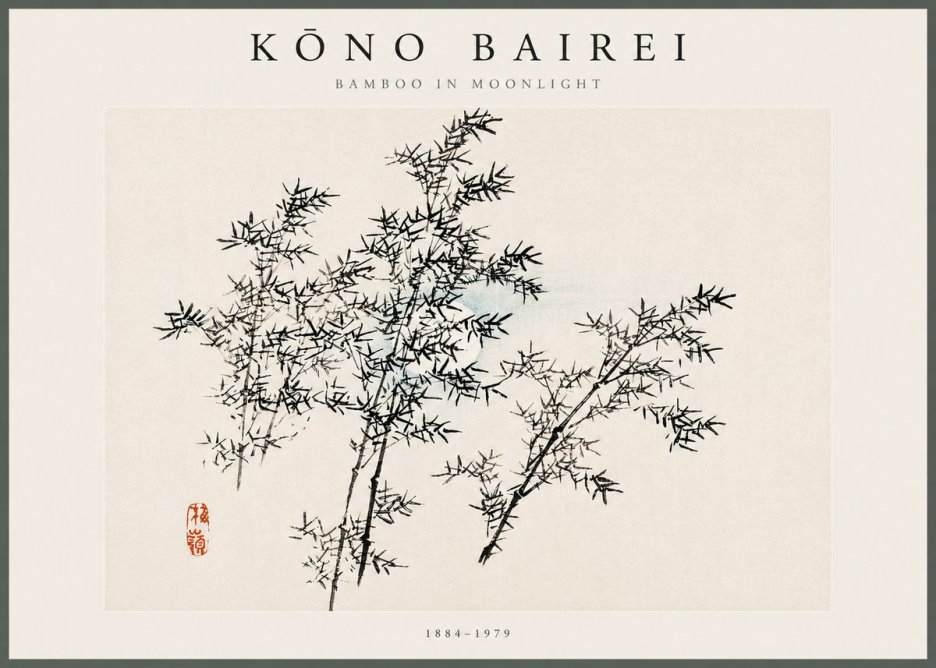 Kōno Bairei Bamboo in Moonlight No5 - Poszter