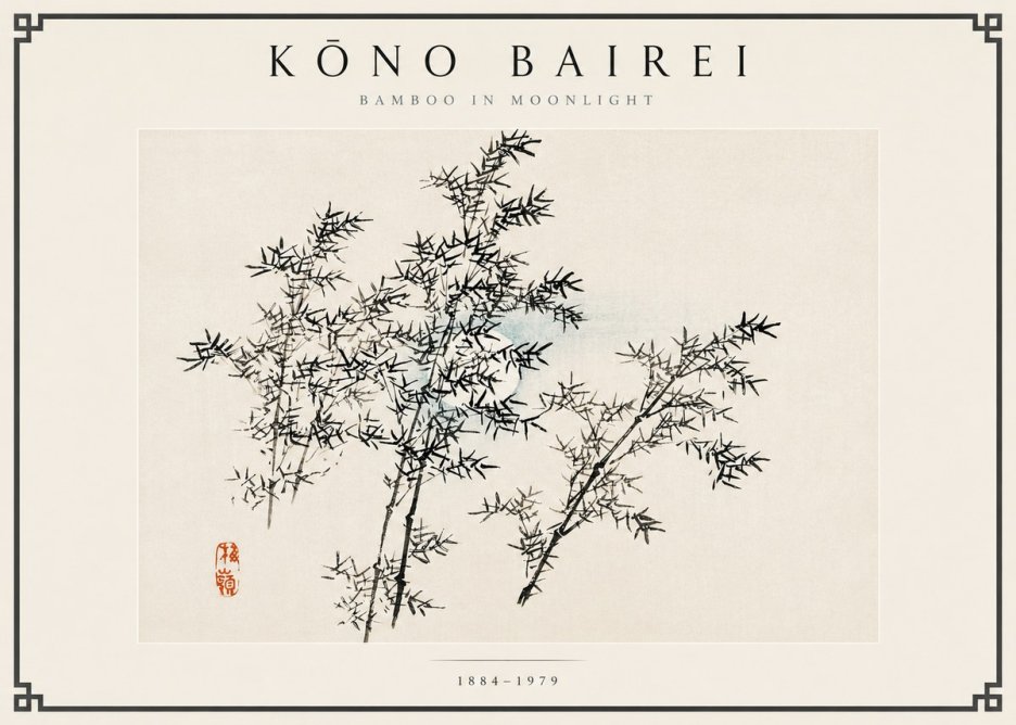 Kōno Bairei Bamboo in Moonlight No6 - Poszter