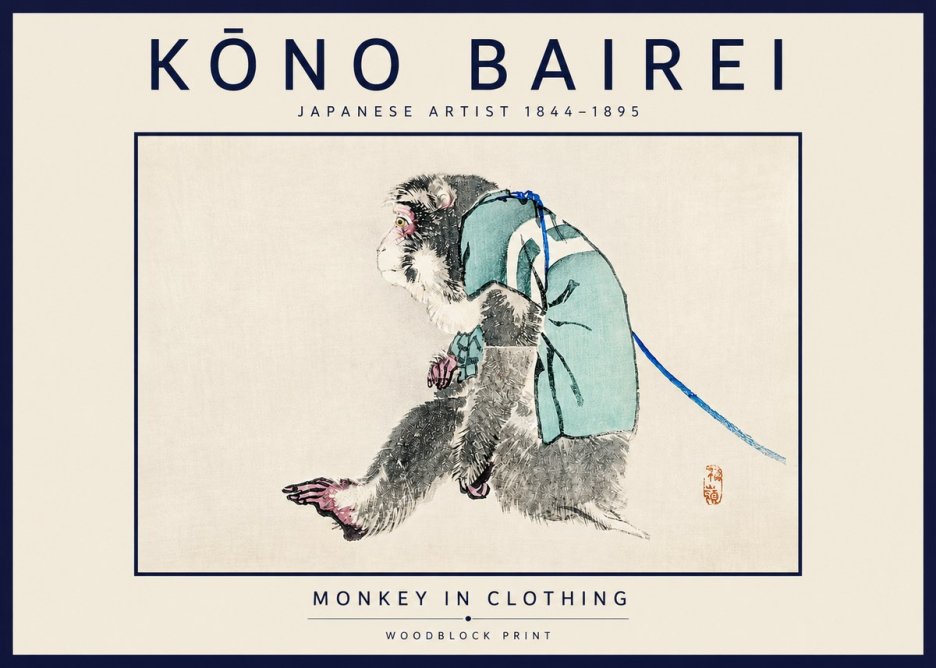 Kōno Bairei Monkey in Clothing No3 - Poszter